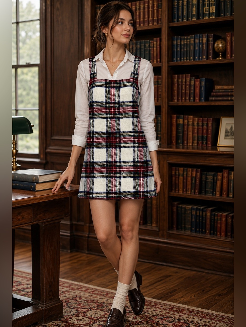 Lulus Tweed Mini Dress Plaid‎ Academia Preppy Square Neck Small